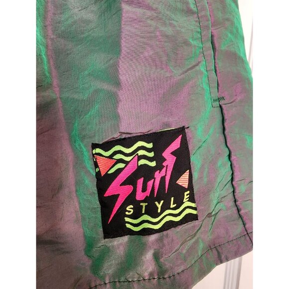 Vtg NWT Surf Style Size Large Lined Swim Trunks Shorts Iridescent Key West Logo - Picture 4 of 7